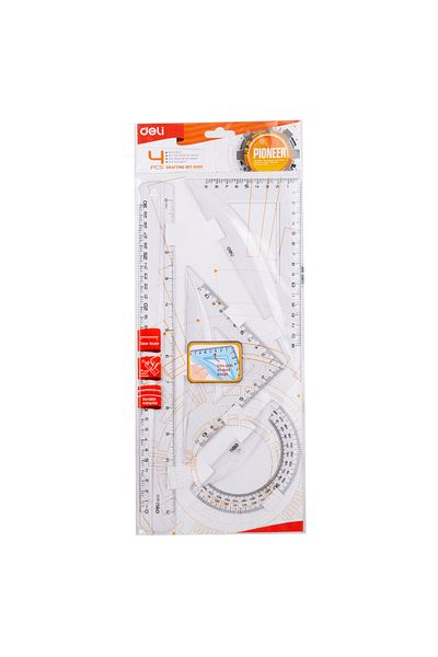 Deli Deli EG00512 Transparent 4-Piece Ruler Set – ideal for school, drafting & design use