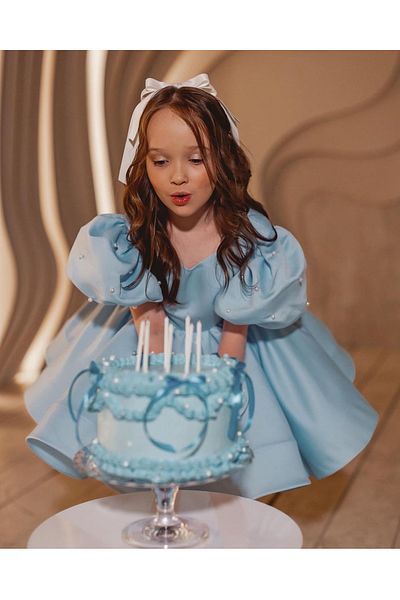 Asel Kids Girl's special design blue dress