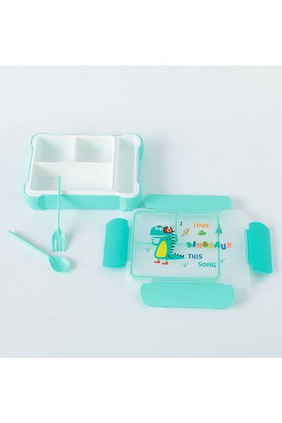 Fab N Funky صندوق غداء بينتو مطبوع عليه ديناصور، خالٍ من مادة BPA، مقاوم للتسرب، آمن للاستخدام في الفريزر، مناسب للأطفال من عمر 3 سنوات فما فوق، أخضر - 3 قطع