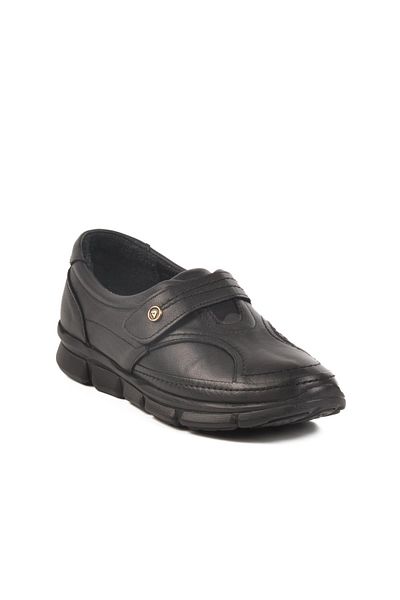 AYAKMOD 604 Z Women's Orthopedic Anatomical Genuine Leather Black Casual Shoes