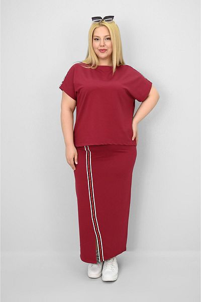 Koza Butik Women's Plus Size Short Sleeve Stripe Skirt Suit 8204-25