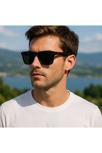 Kesene Red Detail Stylish Style Unisex Sunglasses Uv 400 Protection Polarized Frame Metal Hinged Glasses