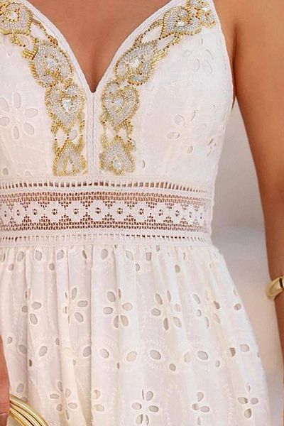 Neşeli Butik Women's Processing Embroidery Detail Strap Imported Dress Nbemp2736