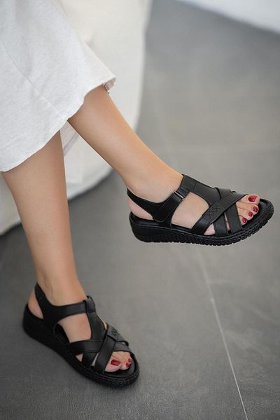 Parponi Toronto Women's Genuine Leather Sandals Black