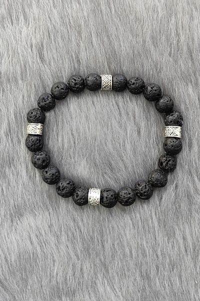 Chavin Elastic Natural Lava Stone Men's Bracelet Ey25