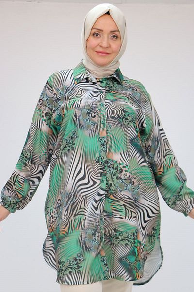 Eslina 58052 Large Size Men's Collared Jesica Shirt Tunic - Zebra Pattern Beneton