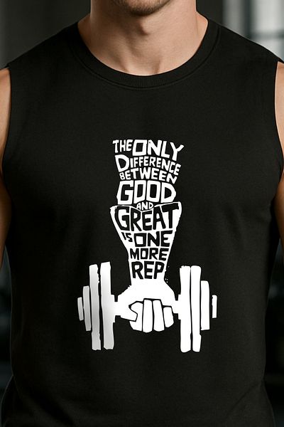 BESSA Men's Great One Printed Black Oversize Crew Neck Cotton Sleeveless T-Shirt Undershirt