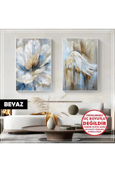 Harika bir ev HARİKABİREV|KANAT VE ÇİÇEK KOMBİNİ (ANGELIC) |ÇERÇEVELİ CAM TAB...