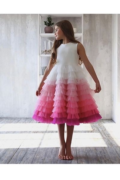 Asel Kids Girl's special design tulle frilly dress