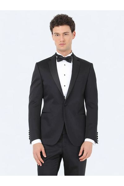 Kip Costum smoking țesut slim cu model negru