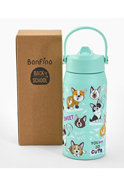 Bonfino Water Bottle, Aesthetic Appeal, Animal Theme, Carrying Handle, 3 Years+, 550 mL - Green