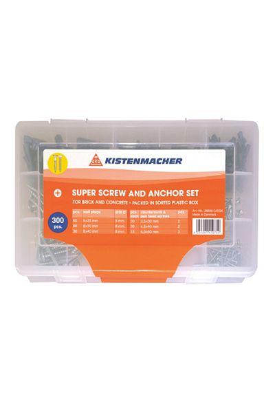 Kistenmacher 300-Piece Screw and Anchor Set for Hanging Pictures Black and Silver
