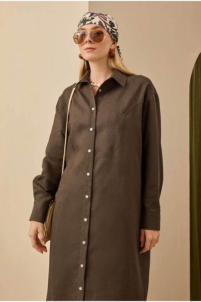HEQA Raw Linen Long Shirt Hazelnut