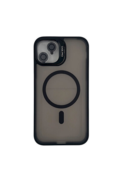 Nettech iPhone 13 / iPhone 14 Uyumlu Kamera Kısmı Standlı Armor Magsafe Arka Koruma Kılıf (Siyah)