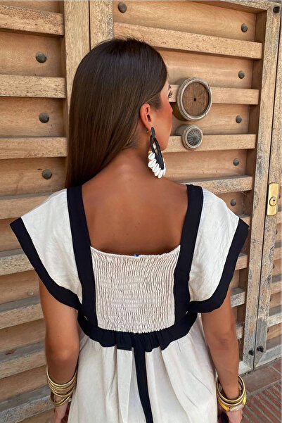 Neşeli Butik Women's Linen Fabric Garnish Dress Nbemp1077