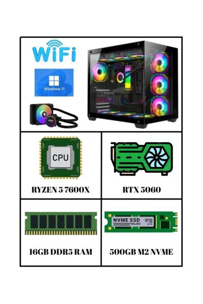 RAMTECH BİLGİSAYAR SINGULARIS RTX 5060 8GB | R5 7600X | 16 GB RAM | 500GB M2 ...