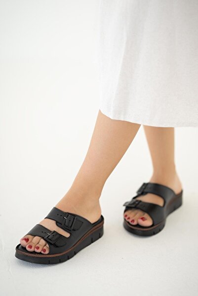 Parponi Chicago Women's Genuine Leather Slippers Black