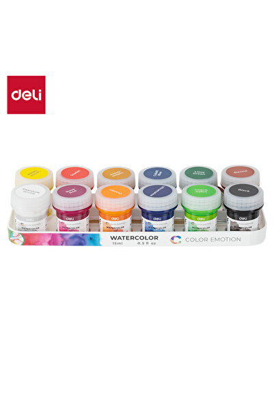 Deli مجموعة ألوان مائية EC22-12، 15 مل × 12 لونًا - مثالية للمشاريع الفنية والإبداعية المدرسية