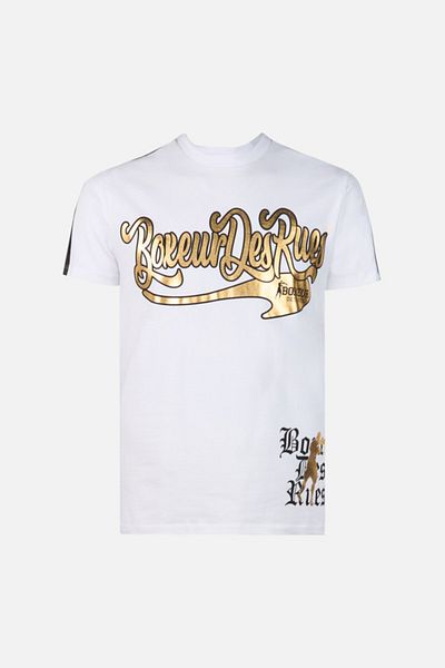 Boxeur Des Rues Λευκό T-Shirt με λεπτομέρειες από συνθετικό δέρμα Λευκό-Χρυσό