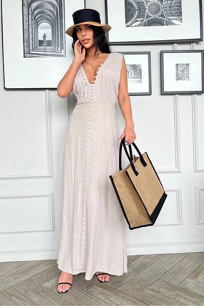 Neşeli Butik γυναικείο αμάνικο φόρεμα με λεπτομέρεια με κουμπιά NBEMP2774
