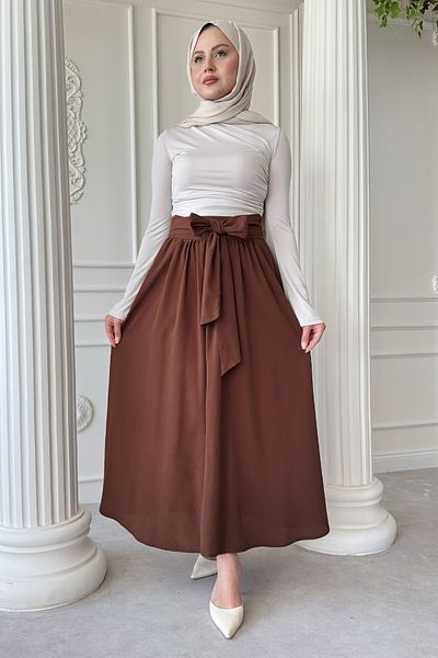 InStyle Pleated Belt Detail Bitter Brown Skirt
