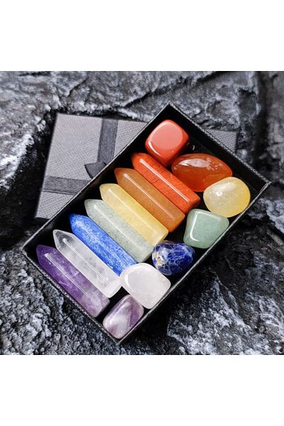 TrioStore 7 Chakra Reiki Bracelet Set Made of Natural Semi-Precious Stones with Hand-Woven Braiding