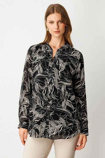 Ekol Judge Collar Patterned Blouse-3534