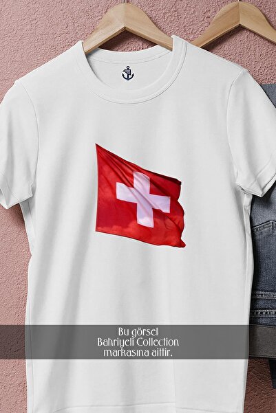 Bahriyeli Collection Μπλουζάκι Unisex με σχέδιο σημαίας της Ελβετίας oversized