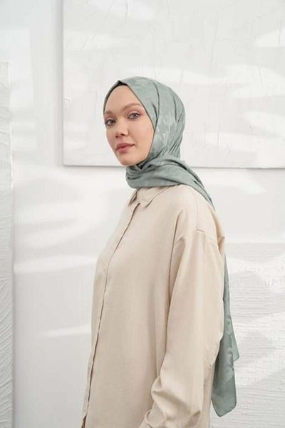ARMANDA Italian Jacquard Houndstooth Pattern Shawl - Linen Green