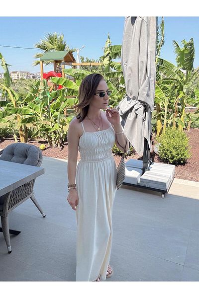 X-Young Rope Strap Front Elastic Dress Beige