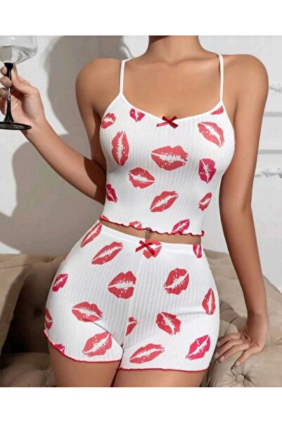 LA VIOR STYLE La Vior Women's White Pajamas Set, Women's Shorts Crop Strap Suit