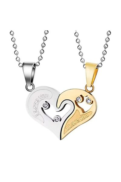 miraza Set of Necklaces for Couples, Heart Pendants, Inscriptions I Love You