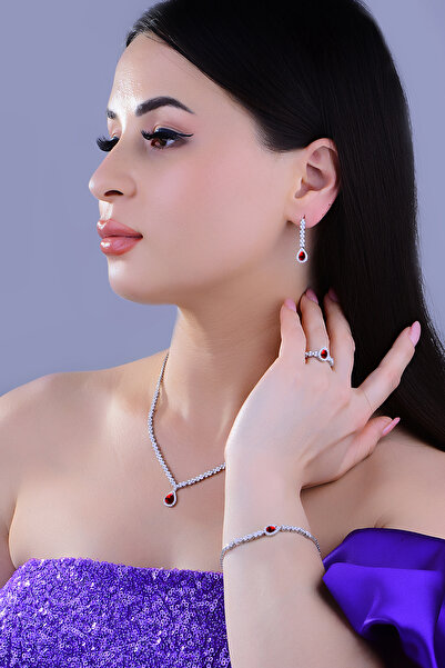 BARIŞ TAKI 925 Ayar Gümüş Elmas Montür V Model Damla Su Yolu Set