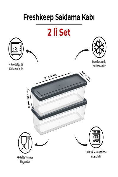 bizimevde 2-Piece Storage Container 1.3 Liter Deep Freezer Microwave Compatible