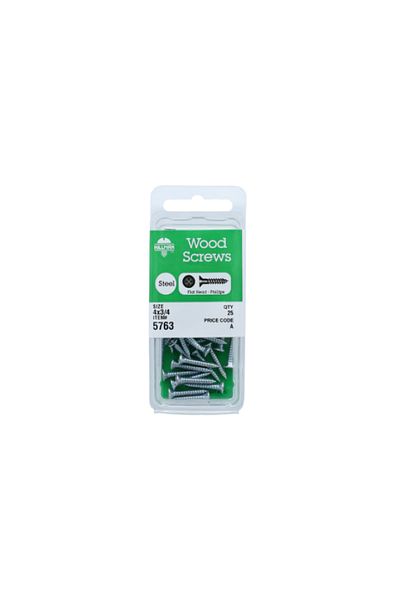 HILLMAN 25-Piece Flat Head Phillips Wood Screws Silver 4 x 3/4inch