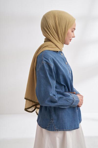 ARMANDA Muslin Piping Shawl - Soft Olive