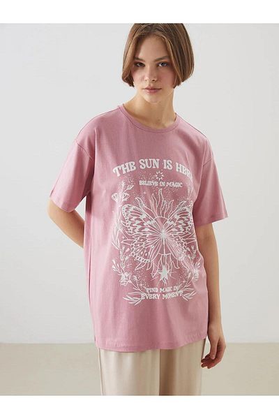 LC Waikiki Γυναικείο μπλουζάκι με στάμπα Xside Crew Neck (S5)