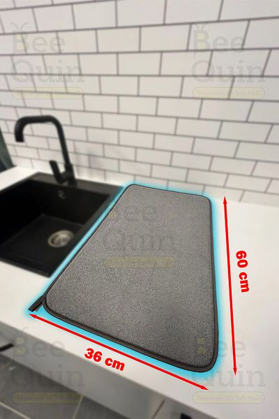 BeeQuin Drying Mat Microfiber Cloth Dish Drying No Odor Gray Color Countertop Super Absorbent Cover