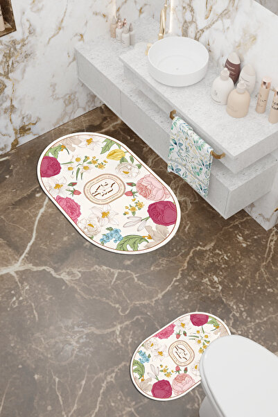 Charmbi Beauty Pattern Eco Bath Mat, Αντιολισθητική βάση, Πλένεται στο πλυντήριο, Ψηφιακή εκτύπωση Σετ 2