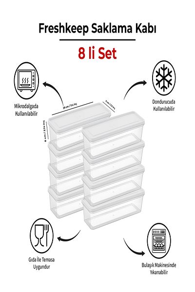 bizimevde 8-Piece Storage Container 1.3 Liter Deep Freezer Microwave Compatible