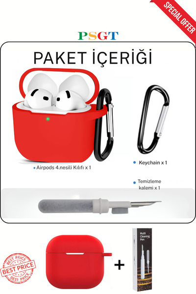 PSGT Apple AirPods 4.Nesil Kılıf Kapak + Temizleme Kalemi ile Tam Koruyucu Si...