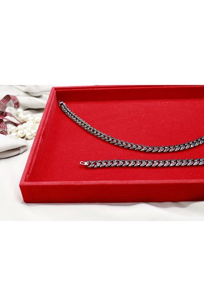 Brand. Black Iced Cuban Link Jewelry Set – Chrome-Plated Necklace & Bracelet with Embedded Crystals