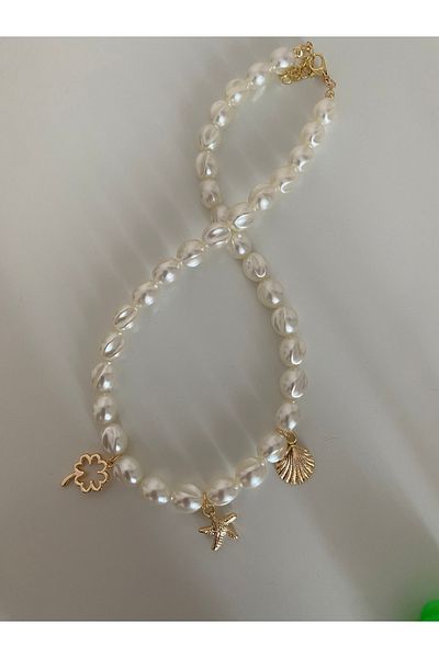 Stoneday Gold Seashell Clover Star End Dangle Baroque Pearl Necklace