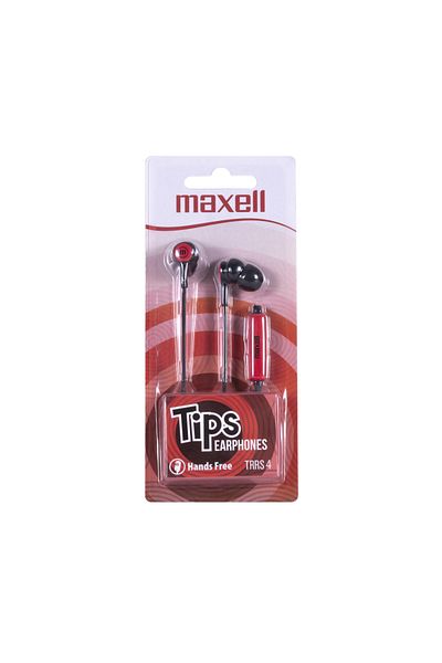 Maxell Tips In-ear Headphones With Microphone, 3.5mm Jack Connector, Black With Red