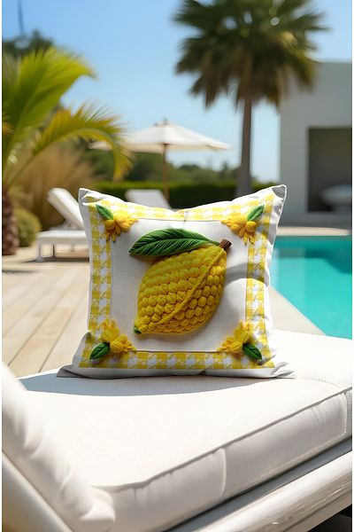 CANİLA Fruit Patterned Embroidery Displayed Summer Kirlent Cover. Hair-Free Durable Double-Sided Killet Case