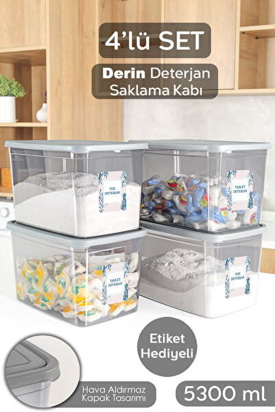 Meleni Home 4'lü Mega Boy Deterjan Saklama Kutusu - Etiketli Toz Tablet Deter...