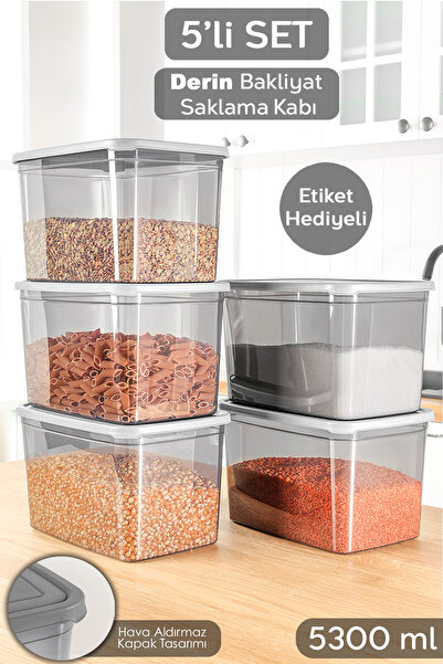 Meleni Home 5 Adet Etiketli Derin Erzak Saklama Kabı - Büyük Boy Un Bakliyat ...