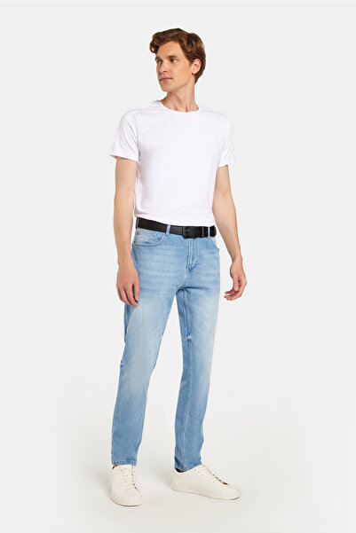 Tudors Erkek Regular Fit Normal Kesim Denim Yıkamalı Düz Paça Açık Mavi Jean Kot Pantolon