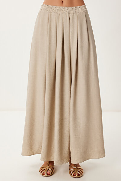 Happiness İstanbul Women's Stone Pocket Flared Summer Woven Skirt Pb00046