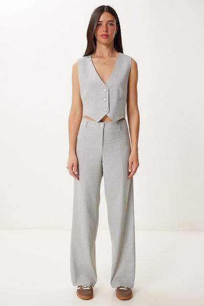 Happiness İstanbul Women's Gray Melange Woven Vest Pants Suit Fn03463